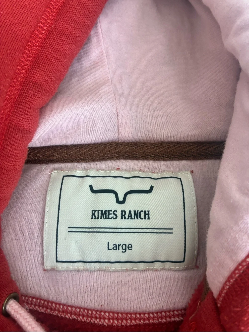 Kimes Ranch Red Hooded Sweatshirt with Brown Raglan Sleeves